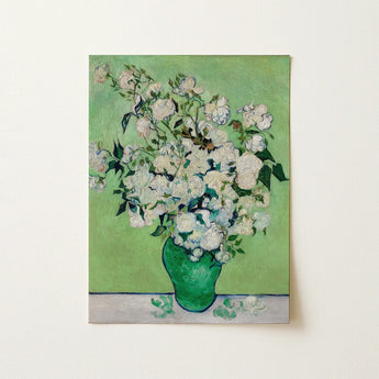 White Roses - Vincent Van Gogh Floral Art Print / Canvas Vibrant Green Ceramic Vase Filled Lush Gogh’s, Prints