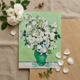 White Roses - Vincent Van Gogh Floral Art Print / Canvas Vibrant Green Ceramic Vase Lush Bouquet White Roses Vincent Gogh’s Roses, Floral
