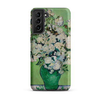 White Roses - Vincent Van Gogh Phone Case Samsung Galaxy S21 Plus / Matte Green Ceramic Vase Filled White Roses Light Background Vincent