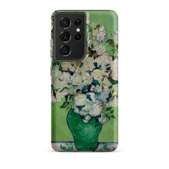 White Roses - Vincent Van Gogh Phone Case Samsung Galaxy S21 Ultra / Matte Green Ceramic Vase Filled White Light Blue Roses Vincent Gogh,