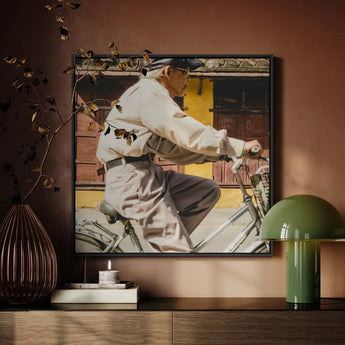 Wild at Heart - Hoi an Street Photography Art Print / Canvas Black-framed Photograph Elderly Man White Shirt Gray Pants Art Print,