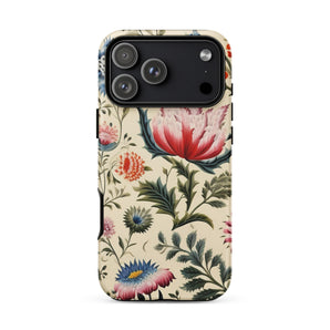 Wildflower Hoopla - Floral Garden Phone Case Iphone 17 Pro Max / Matte Floral-patterned Phone Case Beige Background Vibrant Pink Blue