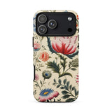 Wildflower Hoopla - Floral Garden Phone Case Iphone 17 Pro Max / Matte Floral-patterned Phone Case Beige Background Vibrant Pink Blue