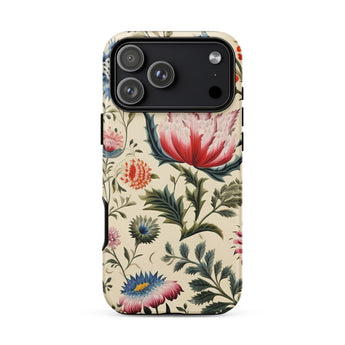 Wildflower Hoopla - Floral Garden Phone Case Iphone 17 Pro Max / Matte Floral-patterned Phone Case Beige Background Vibrant Pink Blue