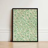 Willow Bough - William Morris Leaf Motif Art Print / Canvas Framed Pattern Green Leaves Off-white Background, Verdant Masterpiece Prints