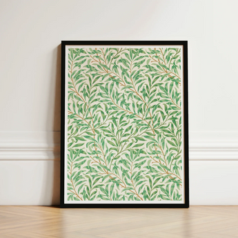 Willow Bough - William Morris Leaf Motif Art Print / Canvas Framed Botanical Pattern Green Leaves Brown Stems, Verdant Masterpiece Prints