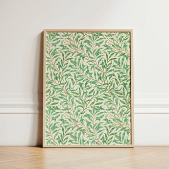 Willow Bough - William Morris Leaf Motif Art Print / Canvas Framed Botanical Pattern Green Leaves Off-white Background, Verdant Masterpiece