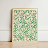 Willow Bough - William Morris Leaf Motif Art Print / Canvas Framed Botanical Pattern Green Leaves Off-white Background, Verdant Masterpiece