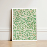 Willow Bough - William Morris Leaf Motif Art Print / Canvas Framed Botanical Pattern Green Leaves Off-white Background, Verdant Masterpiece