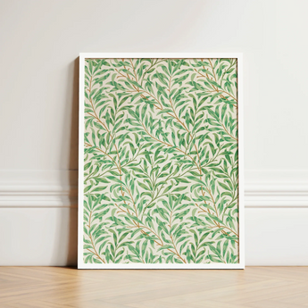 Willow Bough - William Morris Leaf Motif Art Print / Canvas Framed Botanical Pattern Green Leaves Off-white Background, Verdant Masterpiece