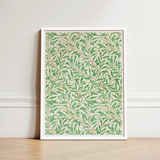 Willow Bough - William Morris Leaf Motif Art Print / Canvas Framed Pattern Green Leaves Off-white Background Enclosed, Verdant Masterpiece