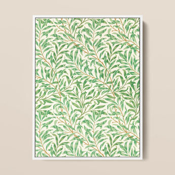 Willow Bough - William Morris Leaf Motif Art Print / Canvas Framed Artwork Pattern Green Leaves Off-white Background, Verdant Masterpiece