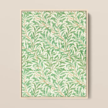 Willow Bough - William Morris Leaf Motif Art Print / Canvas Framed Botanical Pattern Green Leaves Branches Off-white, Verdant Masterpiece