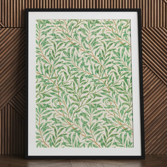 Willow Bough - William Morris Leaf Motif Art Print / Canvas Framed Botanical Pattern Green Leaves Brown Stems, Verdant Masterpiece Prints