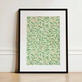 Willow Bough - William Morris Leaf Motif Art Print / Canvas Framed Botanical Pattern Green Leaves Off-white Background, Verdant Masterpiece