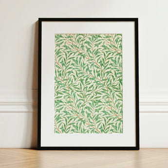 Willow Bough - William Morris Leaf Motif Art Print / Canvas Framed Botanical Pattern Green Leaves Off-white Background, Verdant Masterpiece
