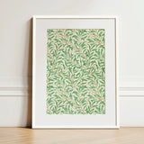 Willow Bough - William Morris Leaf Motif Art Print / Canvas Framed Botanical Pattern Green Leaves Off-white Background, Verdant Masterpiece