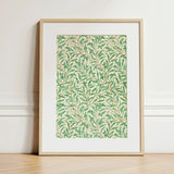 Willow Bough - William Morris Leaf Motif Art Print / Canvas Framed Botanical Pattern Green Leaves Off-white Background, Verdant Masterpiece