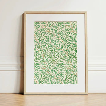 Willow Bough - William Morris Leaf Motif Art Print / Canvas Framed Botanical Pattern Green Leaves Off-white Background, Verdant Masterpiece
