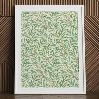 Willow Bough - William Morris Leaf Motif Art Print / Canvas Framed Delicate Pattern Green Leaves Brown Branches, Verdant Masterpiece Prints