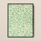 Willow Bough - William Morris Leaf Motif Art Print / Canvas Framed Pattern Green Leaves Off-white Background, Verdant Masterpiece Prints