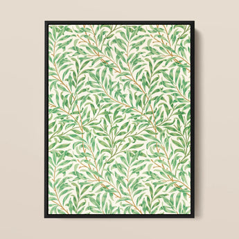 Willow Bough - William Morris Leaf Motif Art Print / Canvas Framed Pattern Green Leaves Off-white Background, Verdant Masterpiece Prints