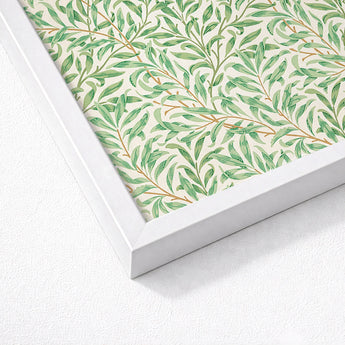 Willow Bough - William Morris Leaf Motif Art Print / Canvas Framed Delicate Pattern Green Leaves Branches Off-white, Verdant Masterpiece
