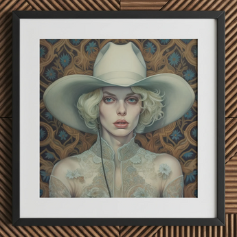 Winnie - Moon lesbischer Cowgirl-Kunstdruck / Leinwand, 12x12’’ / 31x31cm / Schwarzer Rahmen / Passepartout, Poster, Drucke & visuelle Kunstwerke, Toby Leon