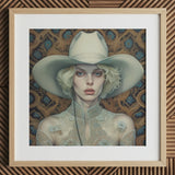 Winnie - Moon lesbischer Cowgirl-Kunstdruck / Leinwand, 12x12’’ / 31x31cm / Naturrahmen / Passepartout, Poster, Drucke & visuelle Kunstwerke, Toby Leon