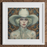 Winnie - Moon lesbischer Cowgirl-Kunstdruck / Leinwand, 12x12’’ / 31x31cm / Weißer Rahmen / Passepartout, Poster, Drucke & visuelle Kunstwerke, Toby Leon