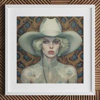 Winnie - Moon lesbischer Cowgirl-Kunstdruck / Leinwand, 12x12’’ / 31x31cm / Weißer Rahmen / Passepartout, Poster, Drucke & visuelle Kunstwerke, Toby Leon