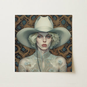 Winnie - Moon Lesbian Cowgirl Art Print / Canvas, Lesbian Cowgirl Art, Elegant Outlaw Reminding, Cowgirl Spirit’s Queer