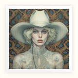 Winnie - Moon Lesbian Cowgirl Art Print / Canvas Cream-colored Wide-brimmed Cowboy Hat Soft Slightly Textured Surface, Elegant Outlaw