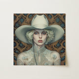 Winnie - Moon Lesbian Cowgirl Art Print / Canvas Square Canvas Painting Woman Blonde Curls Off-white Lace Lesbian Cowgirl Art, Elegant