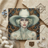 Winnie - Moon Lesbian Cowgirl Art Print / Canvas Square Art Print Woman Off-white Wide-brimmed Hat Lace-trimmed Lesbian Cowgirl Art,