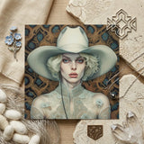 Winnie - Moon Lesbian Cowgirl Art Print / Canvas Square Woman Off-white Wide-brimmed Hat Lace-trimmed, Elegant Outlaw Reminding, Spirit’s