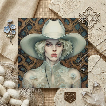 Winnie - Moon Lesbian Cowgirl Art Print / Canvas Square Woman Off-white Wide-brimmed Hat Lace-trimmed, Elegant Outlaw Reminding, Spirit’s