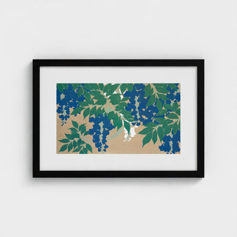Wisteria from Momoyogusa - Kamisaka Sekka Art Print / Canvas Framed Artwork Stylized Blue Blossoms Green Leaves, Sekka’s, Prints