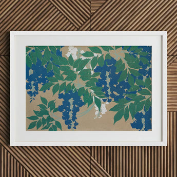 Wisteria from Momoyogusa - Kamisaka Sekka Art Print / Canvas Framed Artwork Stylized Blue Blossoms Green Leaves, Sekka’s, Prints