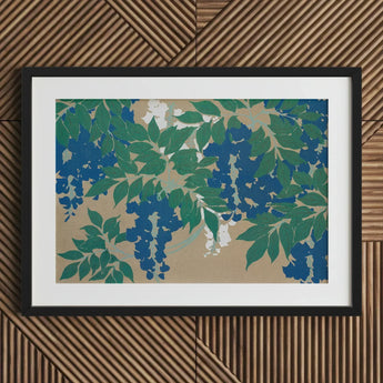 Wisteria from Momoyogusa - Kamisaka Sekka Art Print / Canvas Framed Artwork Stylized Blue Blossoms Green Leaves, Sekka’s, Prints