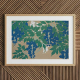 Wisteria from Momoyogusa - Kamisaka Sekka Art Print / Canvas Framed Artwork Stylized Blue Green Blossoms Beige, Sekka’s, Prints