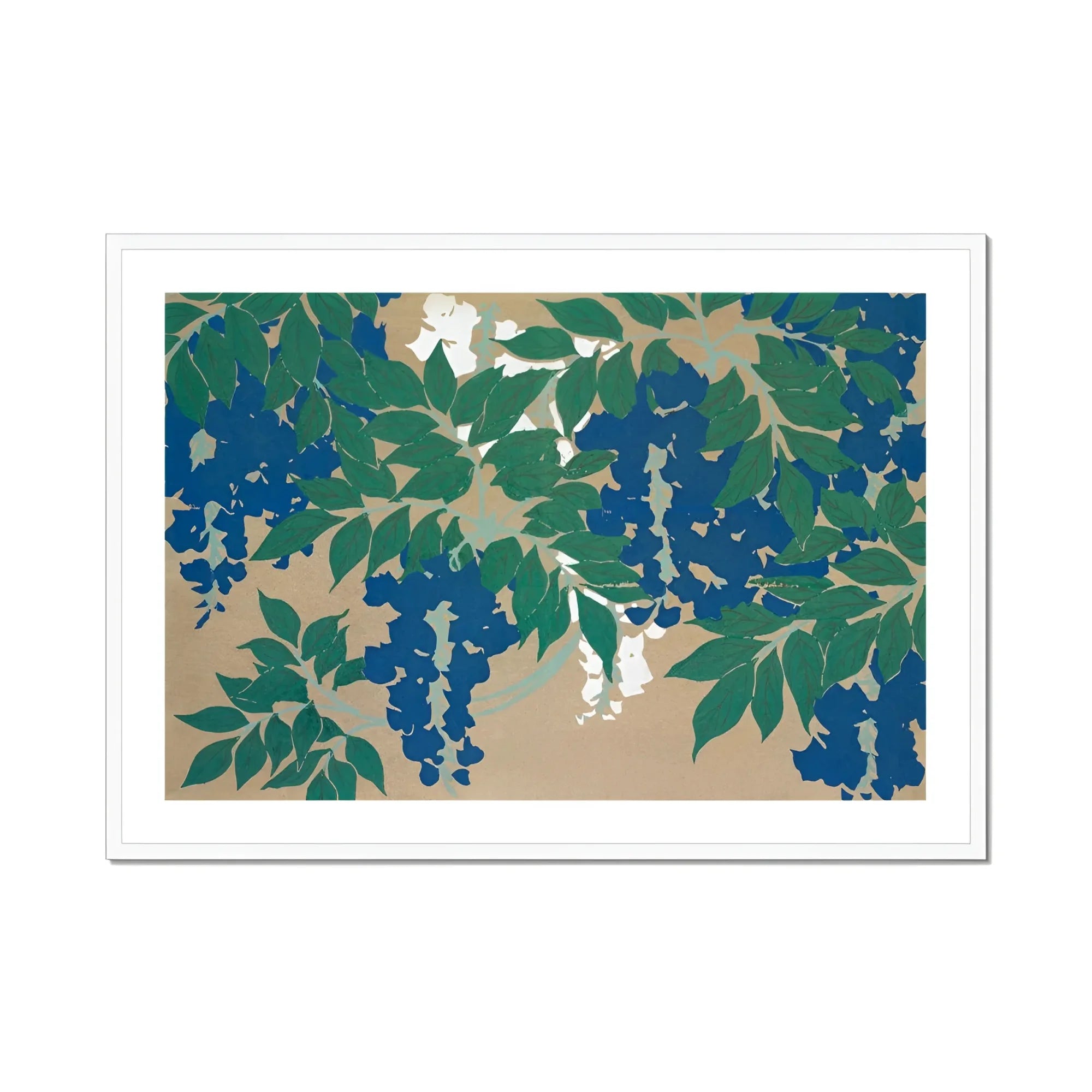 Wisteria from Momoyogusa - Kamisaka Sekka Art Print, Clusters Blue Berries Grapes Among Green Leaves