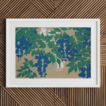 Wisteria from Momoyogusa - stampa d'arte di Kamisaka Sekka / Tela, 30x20’’ / 76x51cm / Cornice bianca / Passe-partout, Poster, stampe e arte visiva,