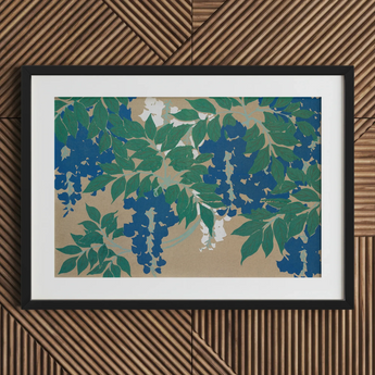 Wisteria from Momoyogusa - stampa d'arte di Kamisaka Sekka / Tela, 30x20’’ / 76x51cm / Cornice nera / Passe-partout, Poster, stampe e arte visiva,