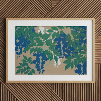 Wisteria from Momoyogusa - stampa d'arte di Kamisaka Sekka / Tela, 30x20’’ / 76x51cm / Cornice naturale / Passe-partout, Poster, stampe e arte visiva