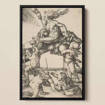 The Witch - Albrecht Durer Art Print / Canvas Black-framed Artwork Detailed Muscular Winged Figure Beast Amidst, Crone Vaults Prints
