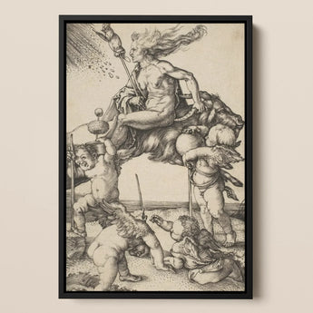 The Witch - Albrecht Durer Art Print / Canvas Black-framed Artwork Detailed Muscular Winged Figure Beast Amidst, Crone Vaults Prints
