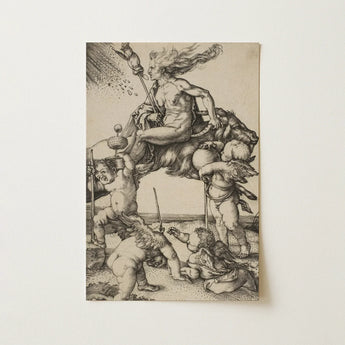 The Witch - Albrecht Durer Art Print / Canvas Detailed Black-and-white Mythological Scene Figures Animals, Crone Vaults Prints