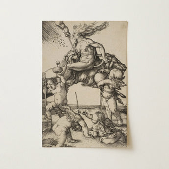 The Witch - Albrecht Durer Art Print / Canvas Detailed Black-and-white Mythological Scene Figures Animals, Crone Vaults Prints