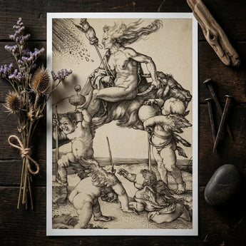 The Witch - Albrecht Durer Art Print / Canvas Framed Black-and-white Dürer’s Apocalypse Muscular Winged, Crone Vaults Prints